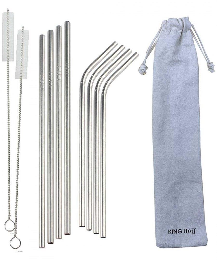 Kovová brčka na pití 8 ks set, Etui Kh-1357