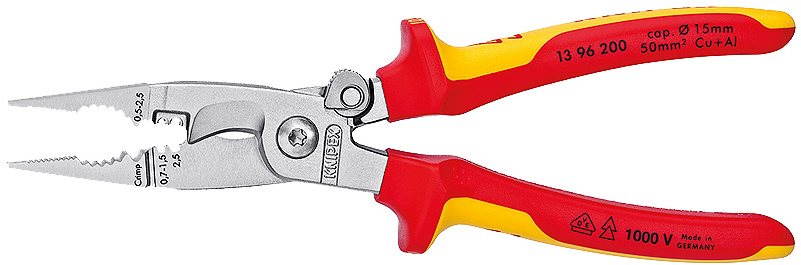 KNIPEX Kleště elektroinstalační VDE, ploché čelisti chrom 200 mm 13 96 200