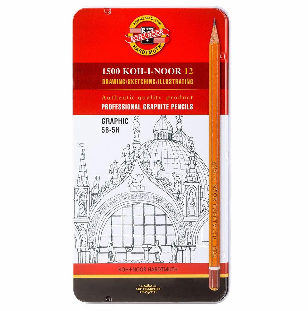 KOH-I-NOOR 1502/12 šestihranná grafitová GRAPHIC, 5B-5H - sada 12 ks