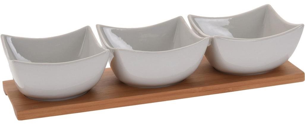 Koopman Miska servírovací sada 4díl.(1x bambus.tác 30x10cm+3x miska porcelán 9,5x5,5cm)