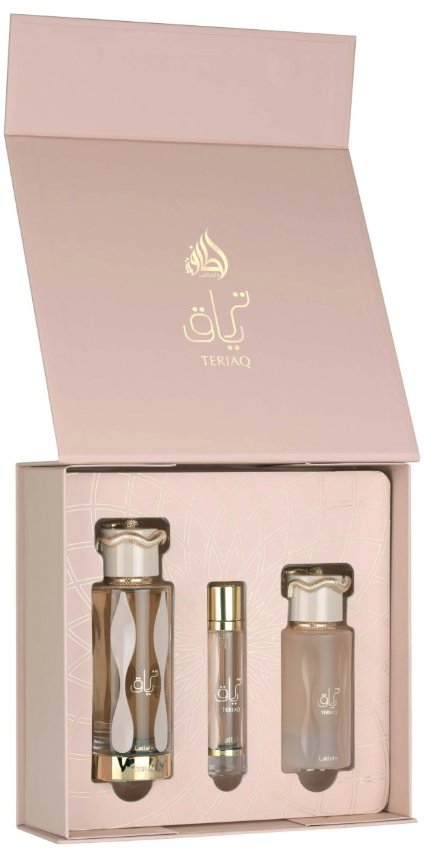 Lattafa Dárkový set Teriaq - Parfém 100 ml + Olejový parfém 12 ml + Vlasový sprej 50 ml