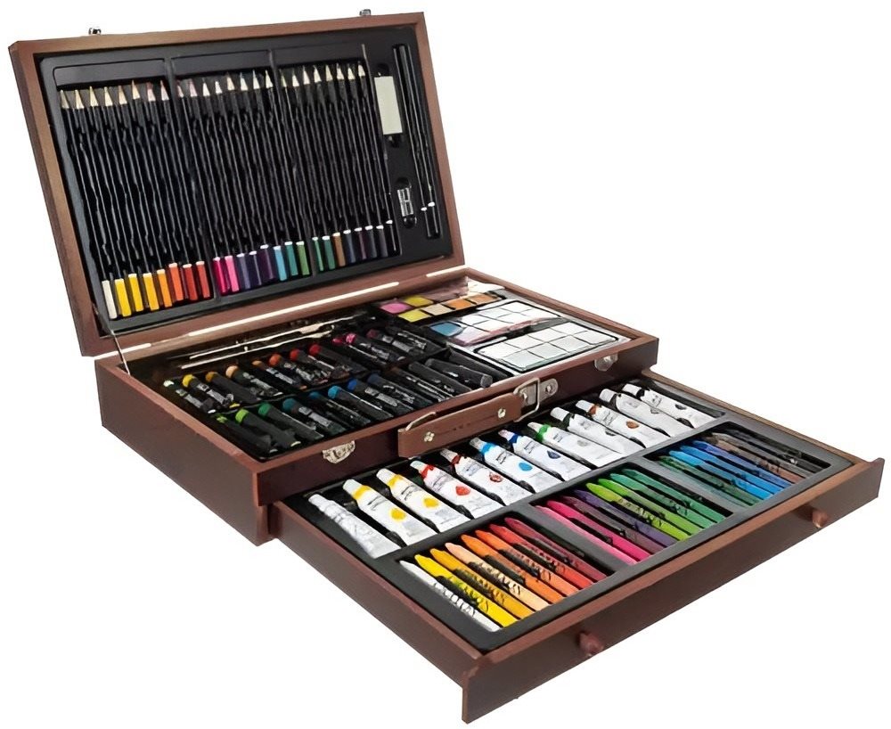 Velká sada v dřevěném kufříku pro malé malíře 128 ks od Maaleo
