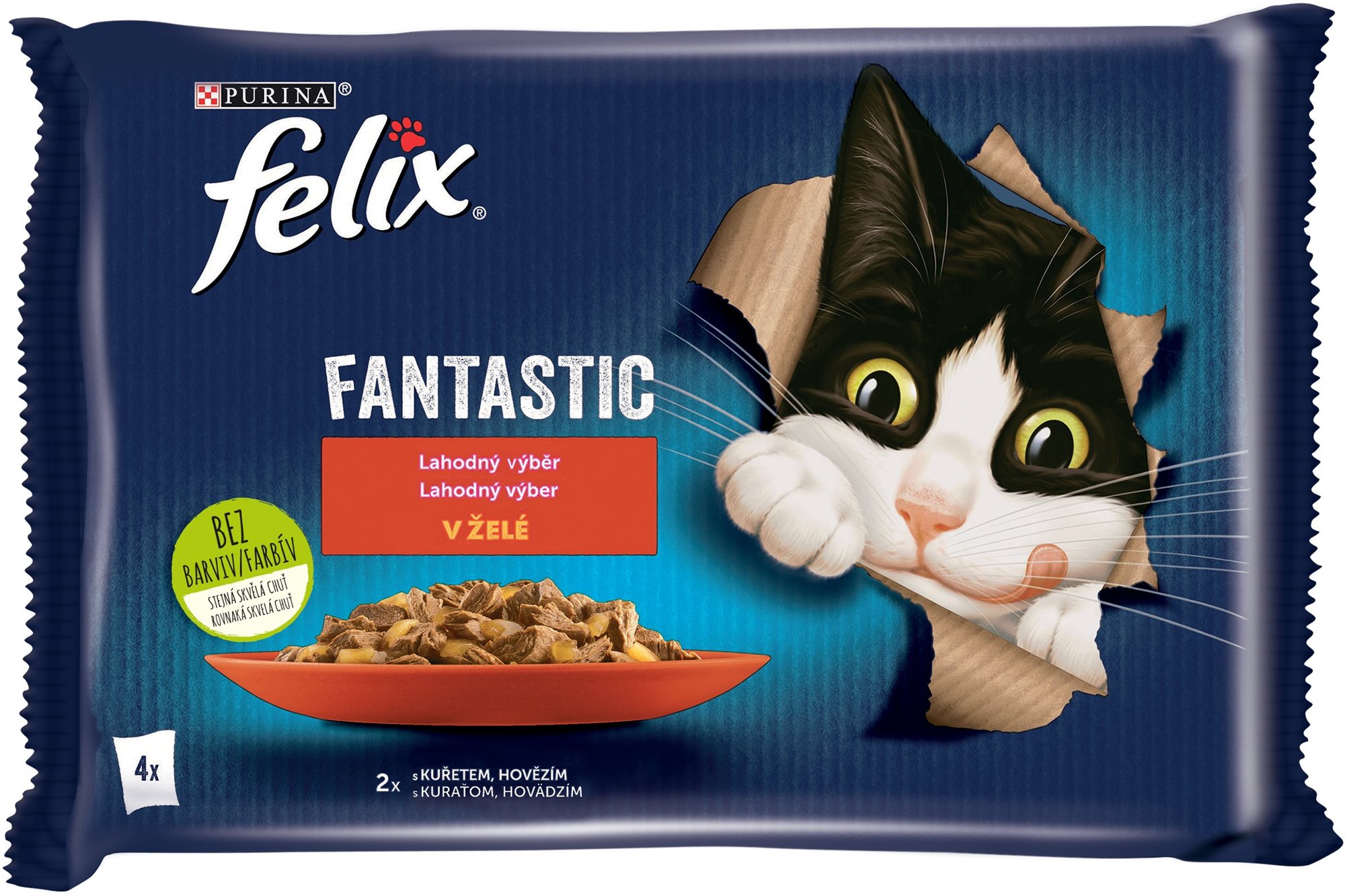 Felix Fantastic kapsičky pro kočky hovězí, kuře v želé 4x85 g