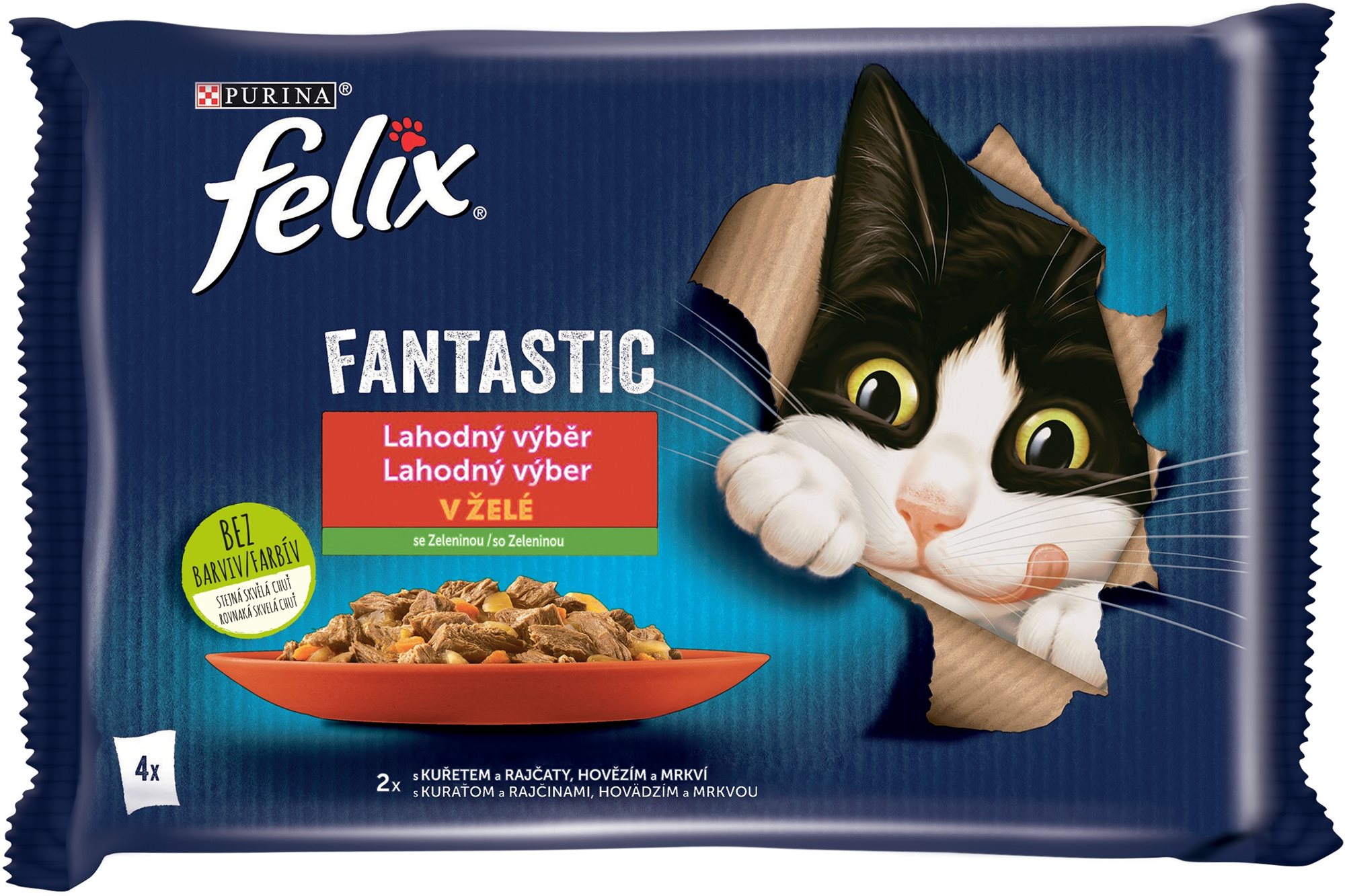 Felix Fantastic kapsičky pro kočky kuře, hovězí 4x85 g