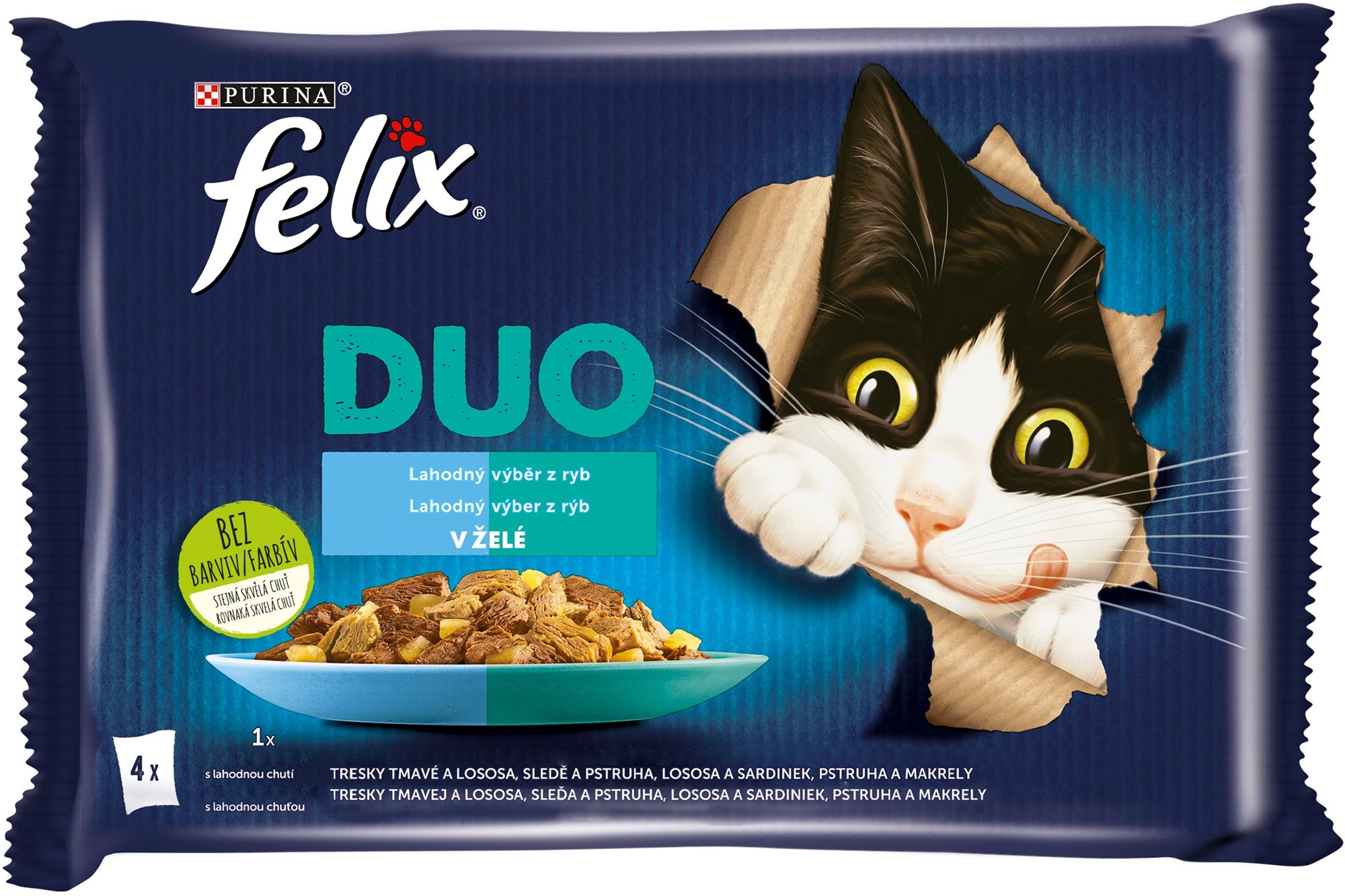 Felix Fantastic DUO treska a losos, losos a sardinky, sleď a pstruh, pstruh a makrela 4x85 g