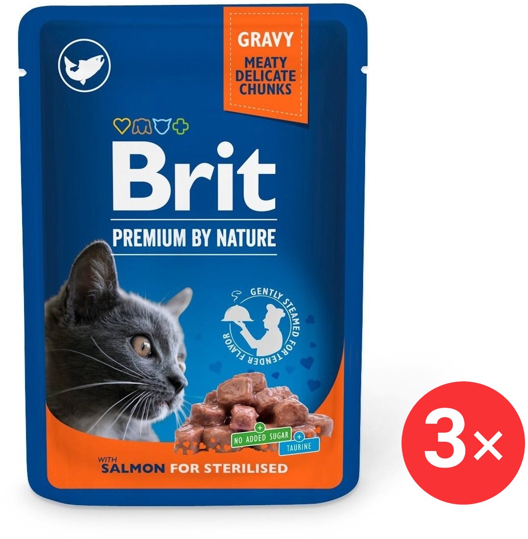 Brit Premium by Nature Cat Pouches Salmon for Sterilised 3 × 100 g