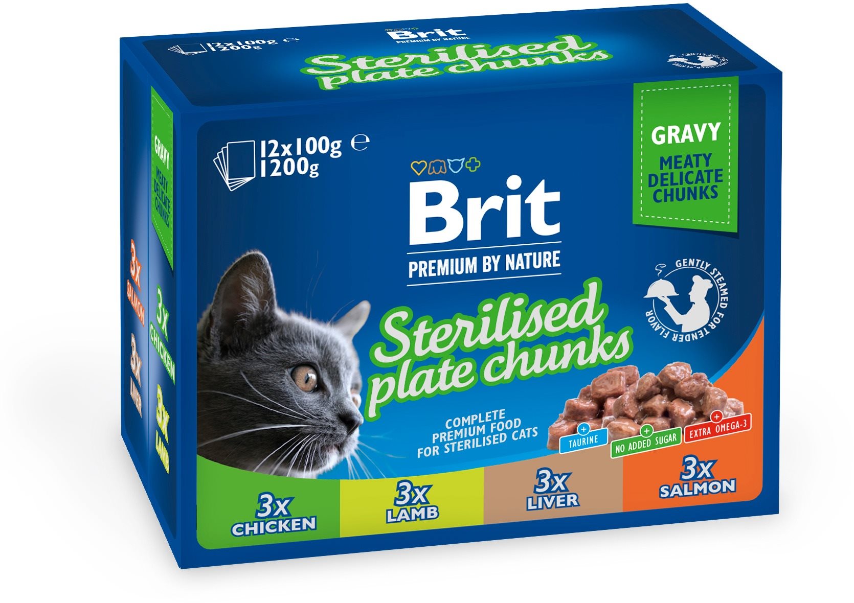 Brit Premium by Nature Cat Pouches Sterilised Plate 12 × 100 g