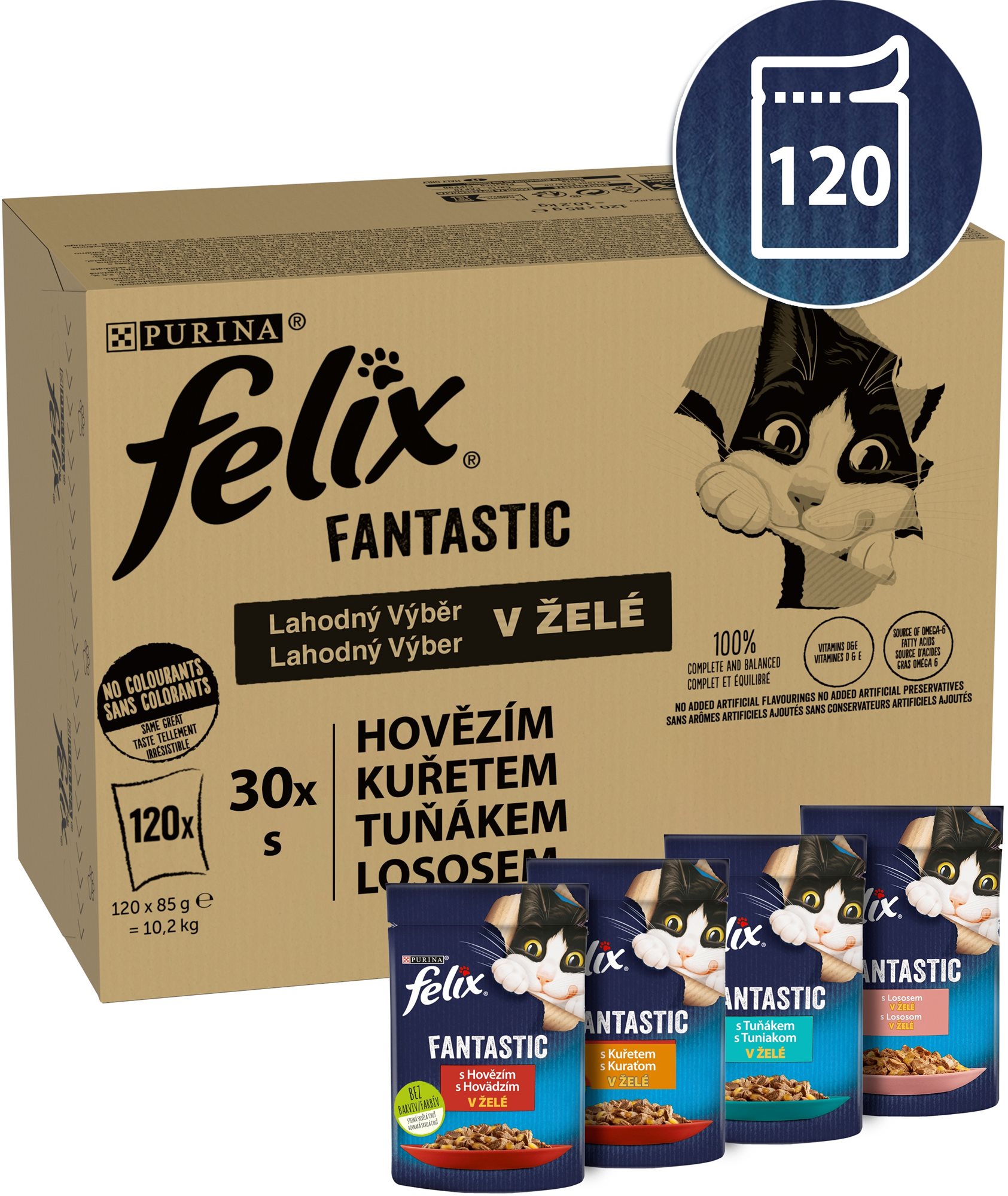 Felix Fantastic kapsičky pro kočky hovězí, kuře, tuňák, losos 120x85 g
