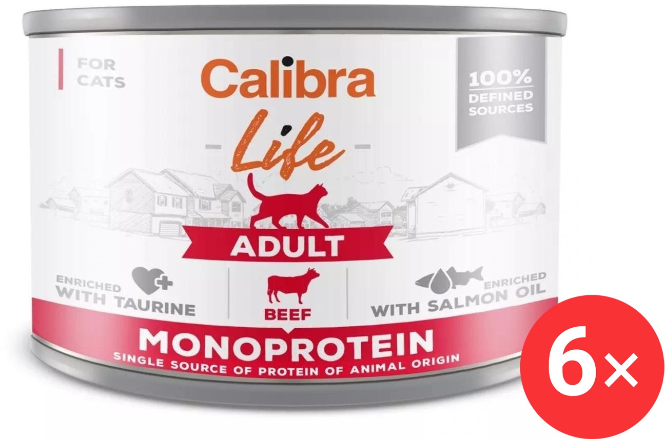 Calibra Cat Life konzerva pro dospělé kočky s hovězím 6 × 200 g