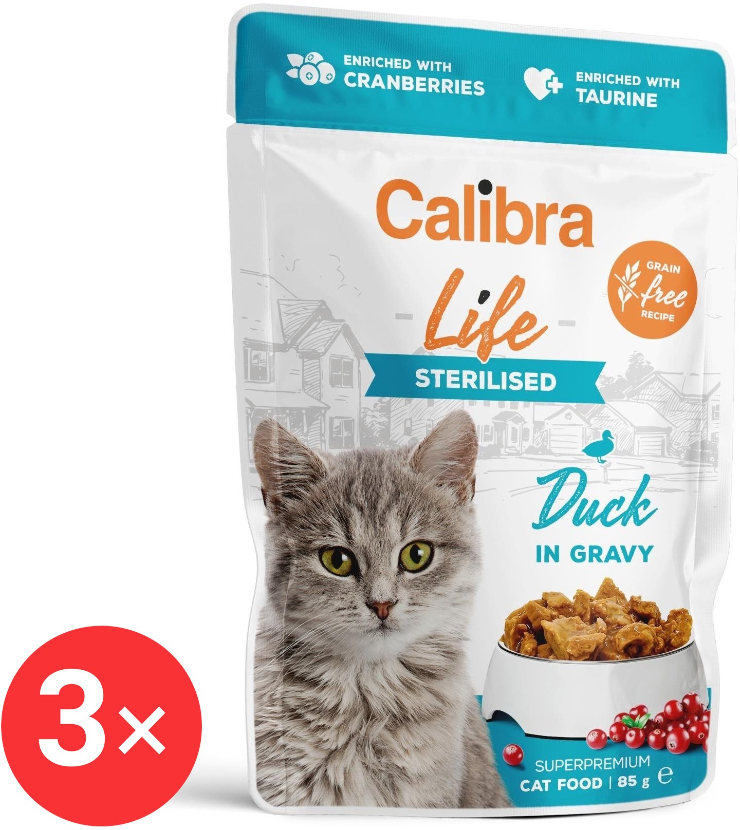 Calibra Cat Life kapsička pro kastrované kočky s kachním v omáčce 3 × 85 g