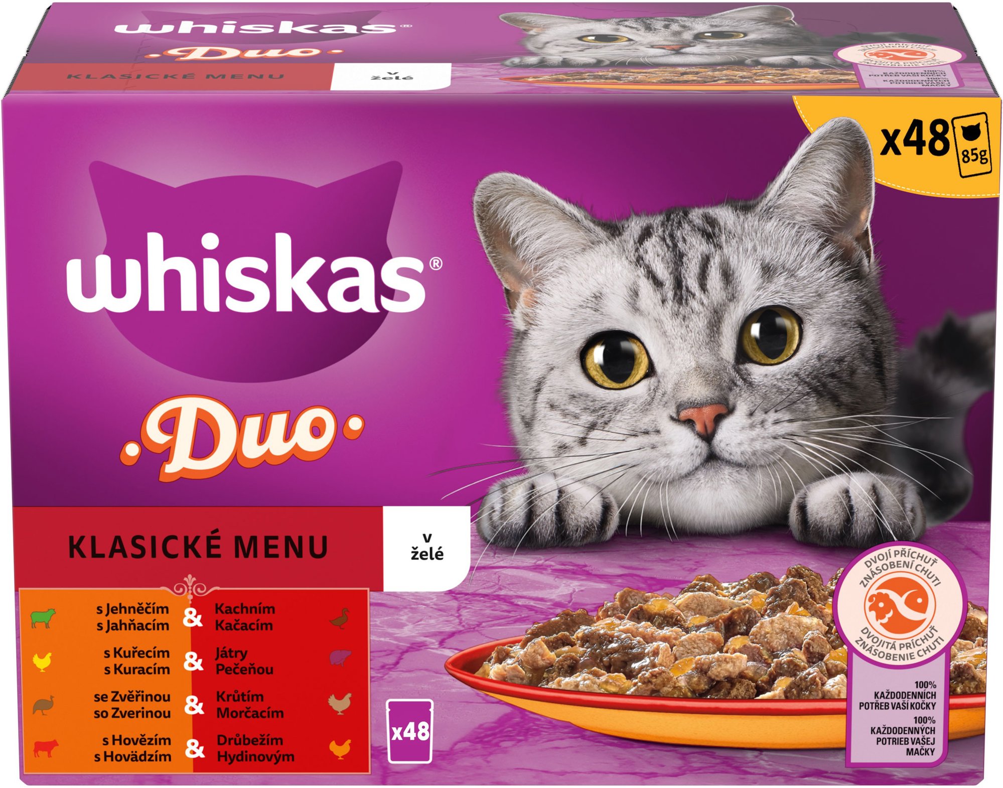 Whiskas 1+ Duo masové variace krmivo pro dospělé kočky v želé 48 × 85 g
