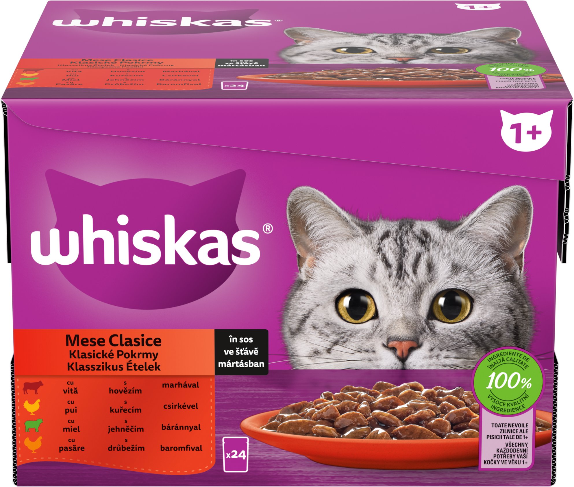 Whiskas 1+ Classic Meals mix ve šťávě pro dospělé kočky 24 × 85 g