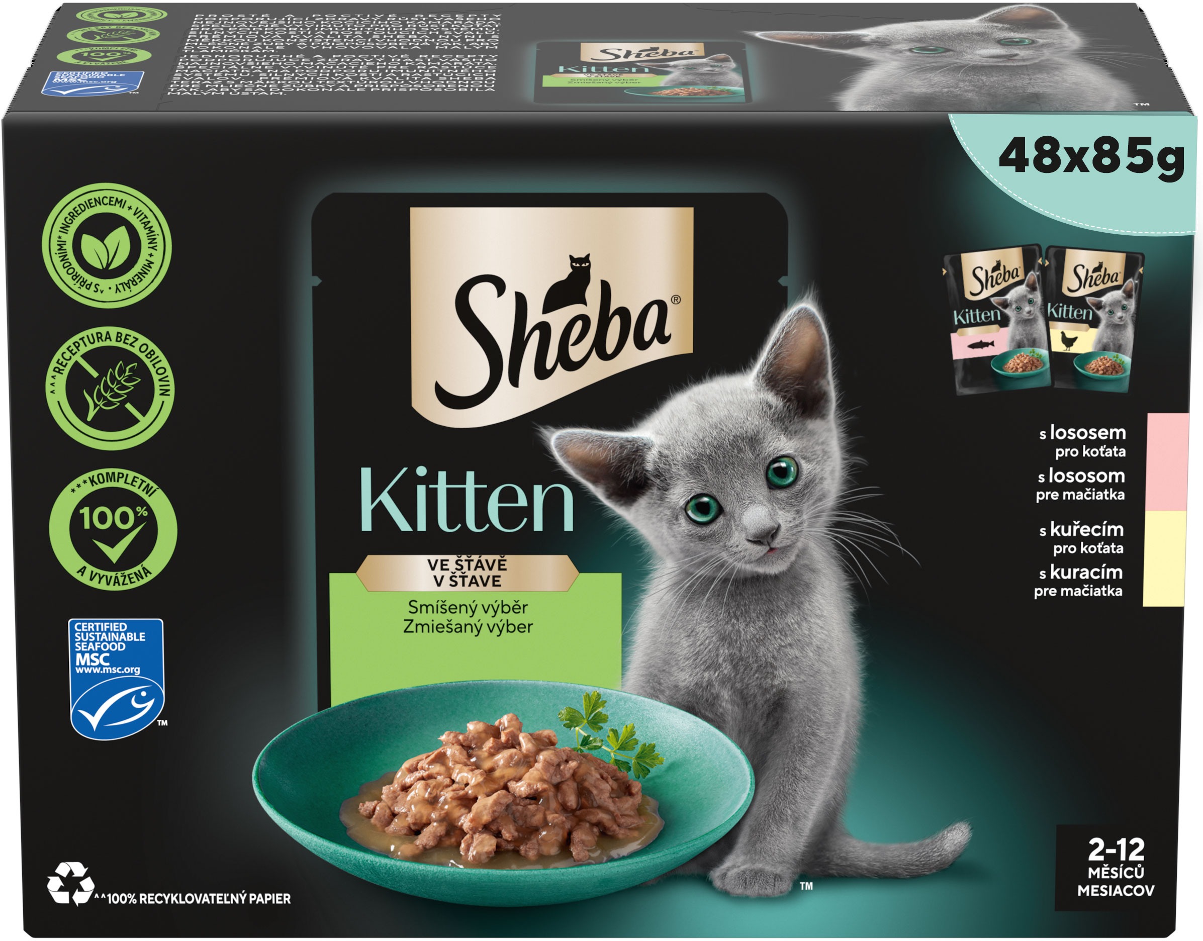 Sheba smíšený výběr kapsiček ve šťávě pro koťata 48 × 85 g