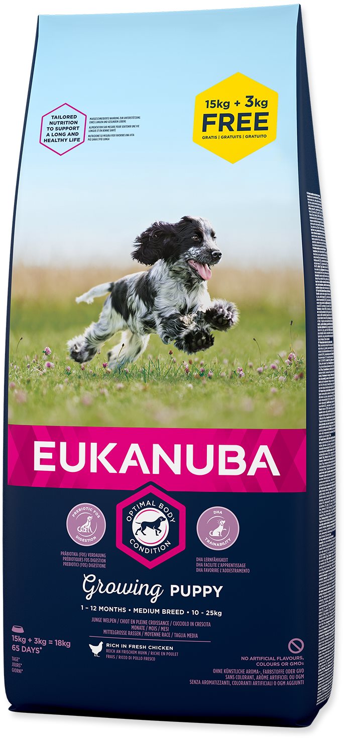 Eukanuba Puppy Medium 15+3kg ZDARMA