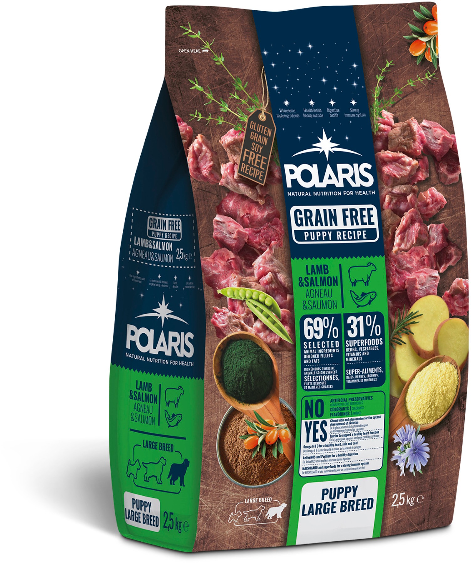 Polaris bezobilné granule s čerstvým masem Junior Large Breed s jehněčím a lososem 2,5 kg