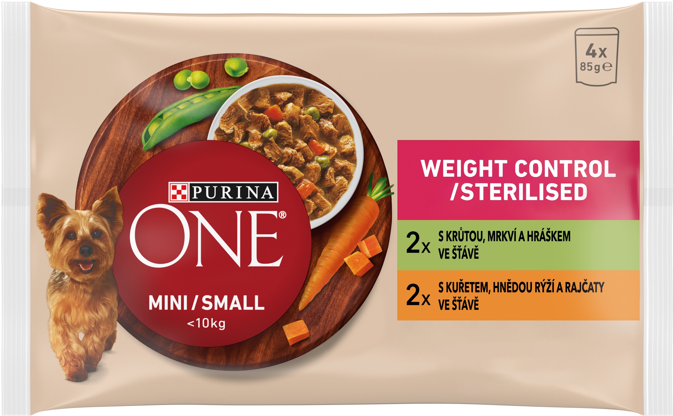 Purina ONE Mini Dog Weight Control kapsičky pro psy krůta, kuře ve šťávě 4x85 g