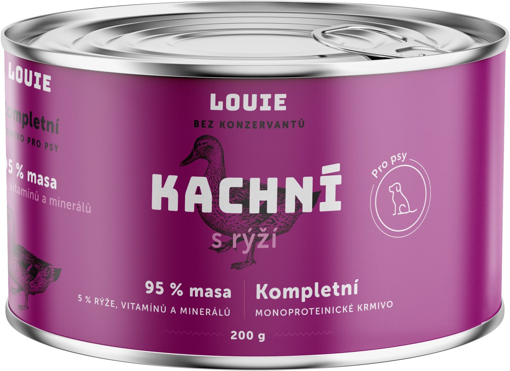 LOUIE Kompletní monoproteinové krmivo kachní (95%) s rýží (5%) 200 g