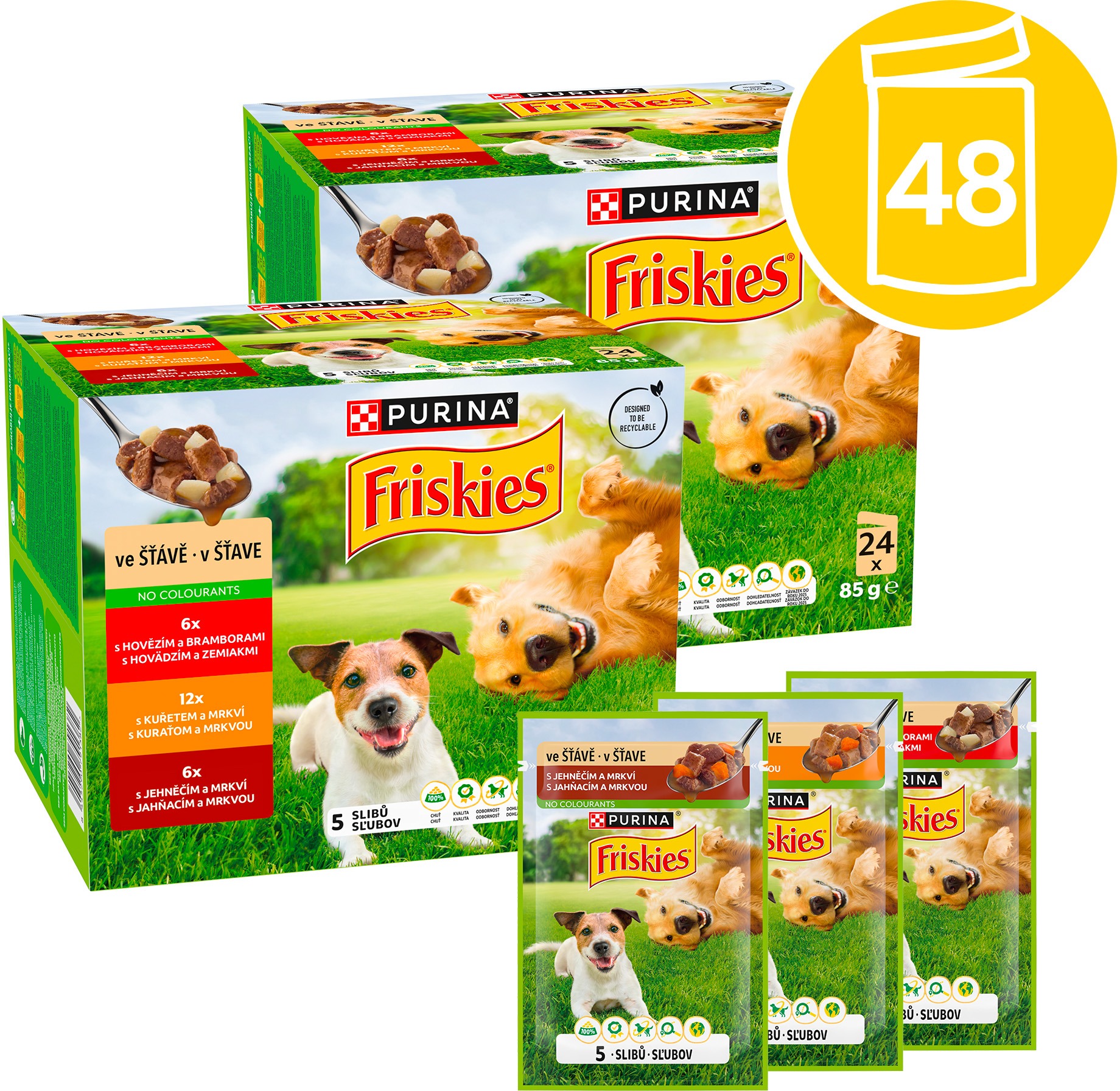 Friskies Adult kapsičky pro psy hovězí, kuře, jehněčí ve šťávě 48x85g