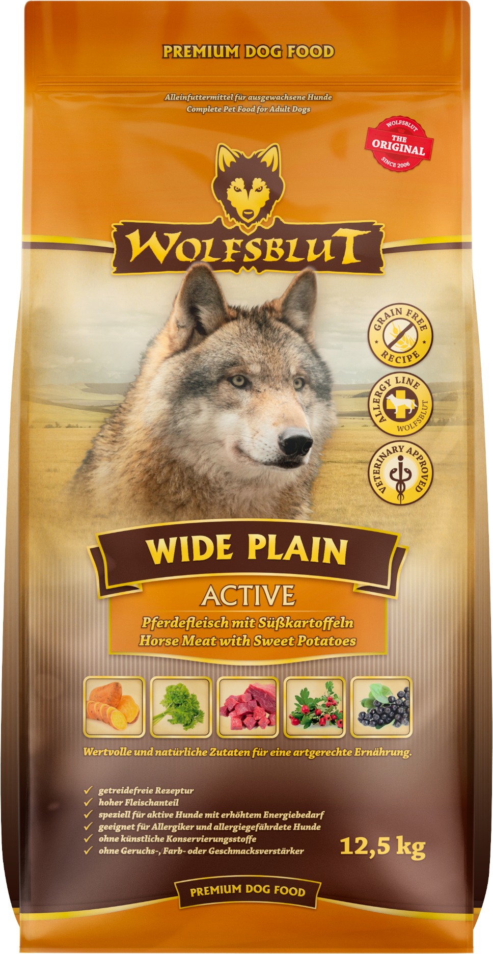 Wolfsblut Dog Active Wide Plain kůň s batáty 12,5 kg