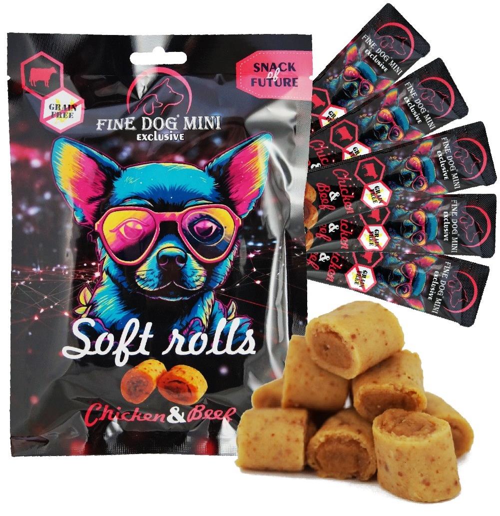Fine Dog Mini Exclusive soft roll svačinka pro psy kuřecí s hovězím 5 × 10 g