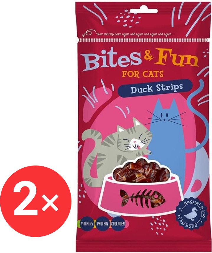Akinu Bites&Fun Kachní stripsy 2 × 60 g