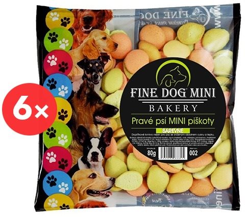 Fine Dog mini bakery piškoty pro malá plemena psů 6 × 80 g barevné