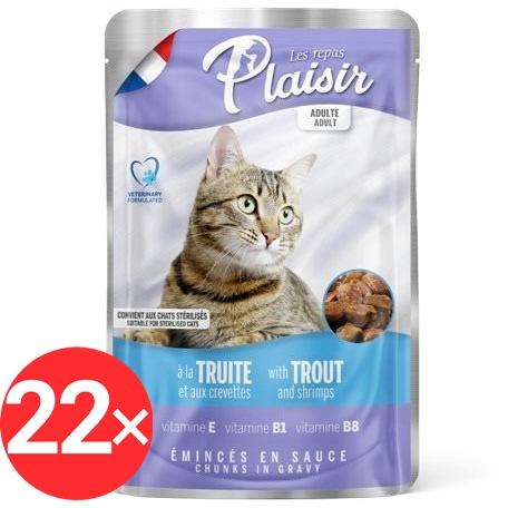 Plaisir Cat kapsička pstruh + krevety 22 × 100 g
