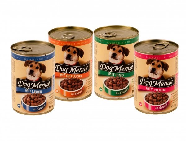 Dog Menue mix balení 4 příchutě – hovězí, drůbeží, játra, kuřecí 20 × 415 g