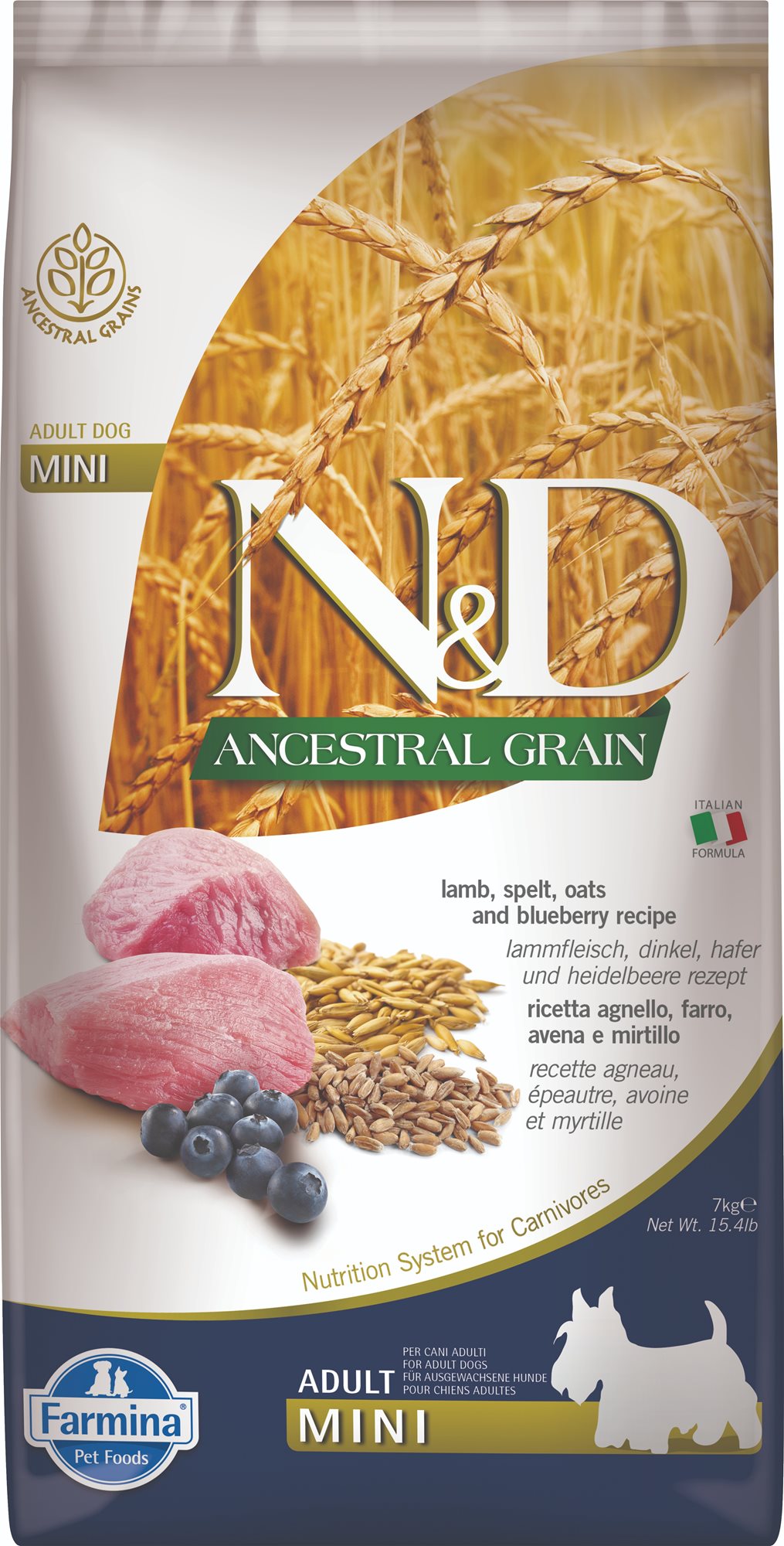 N&D Ancestral Grain Dog Adult Mini Lamb & Blueberry 7 kg