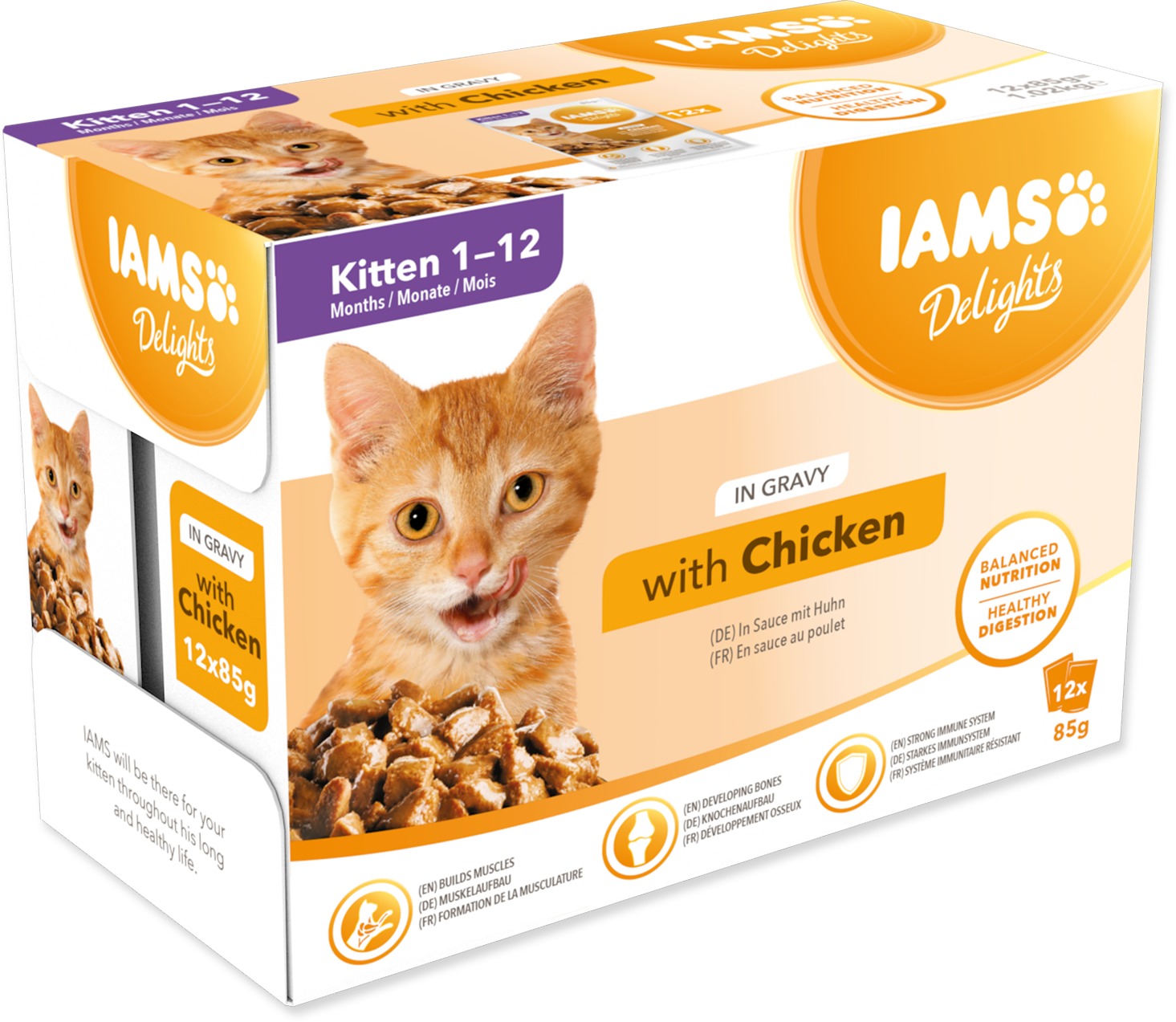 IAMS Delights pro koťata s kuřecím v omáčce multipack 12 × 85 g
