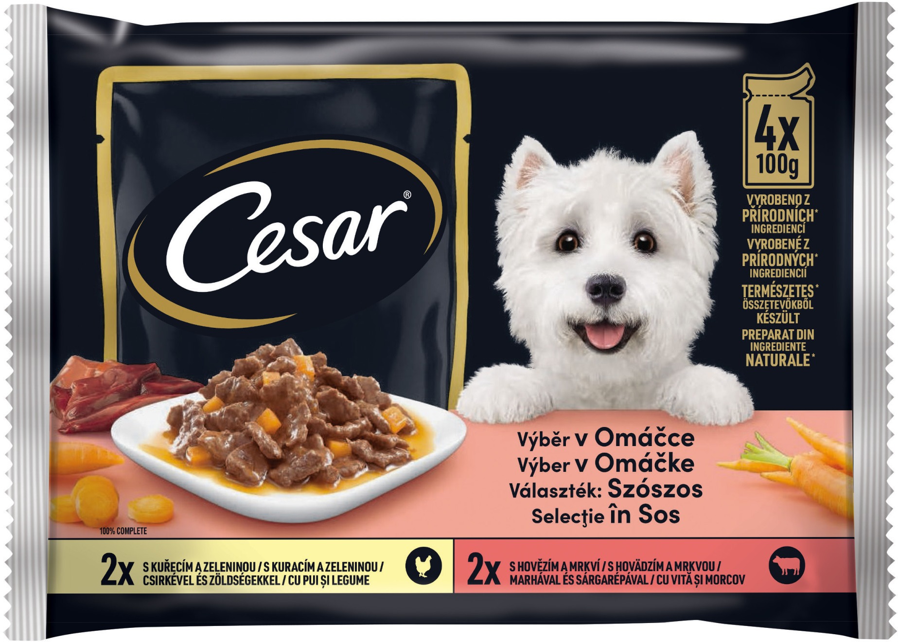 Cesar kapsička masový výběr ve šťávě pro dospělé psy 4 × 100 g