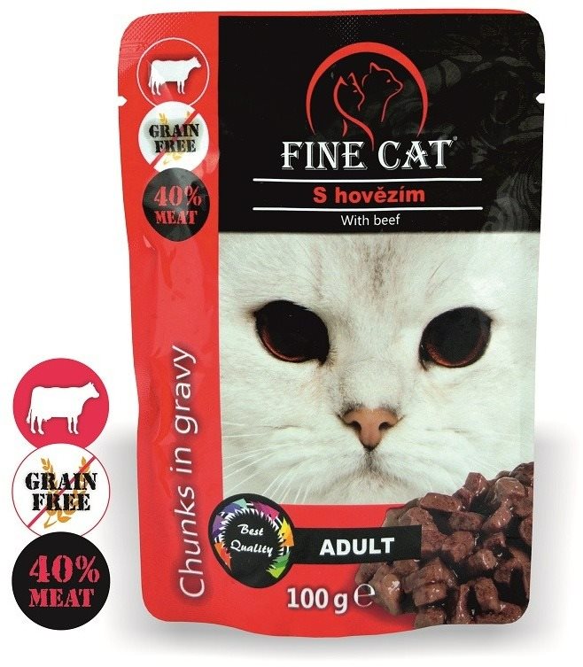 Fine Cat kapsička grain - free adult hovězí v omáčce 22 × 100 g