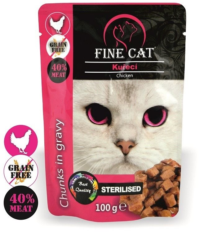 Fine Cat kapsička grain - free sterilised kuřecí v omáčce 22 × 100 g
