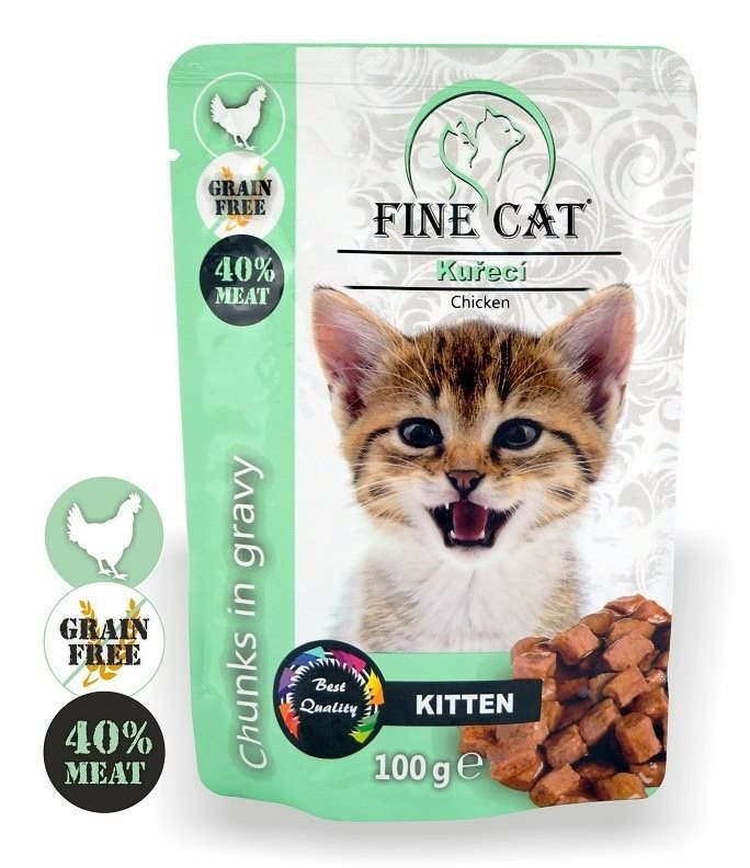 Fine Cat kapsička grain - free kitten kuřecí v omáčce 22 × 100 g