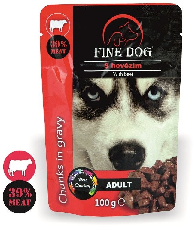 Fine Dog kapsička adult hovězí v omáčce 22 × 100 g
