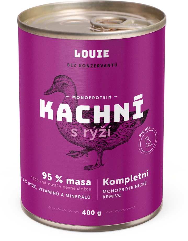 LOUIE Kompletní krmivo kachní (95 %) s rýží (5 %) 400 g
