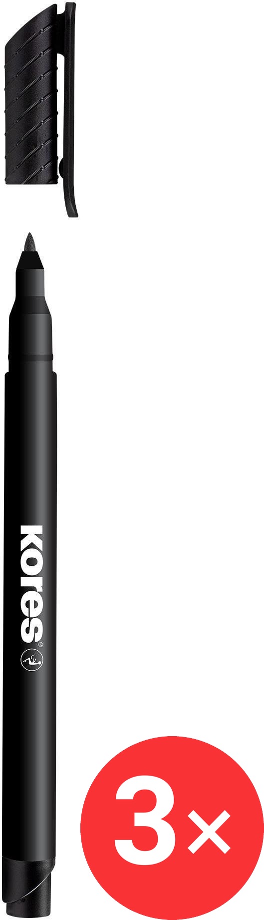 KORES K-MARKER permanentní na CD, tenký, černý - balení 3 ks