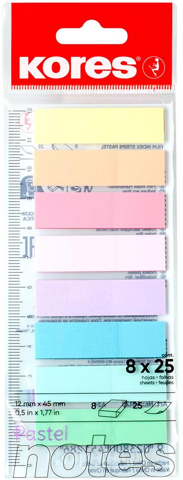 KORES Index Strips na pravítku Pastel 45 × 12 mm, 8 × 25 lístků, pastelový mix
