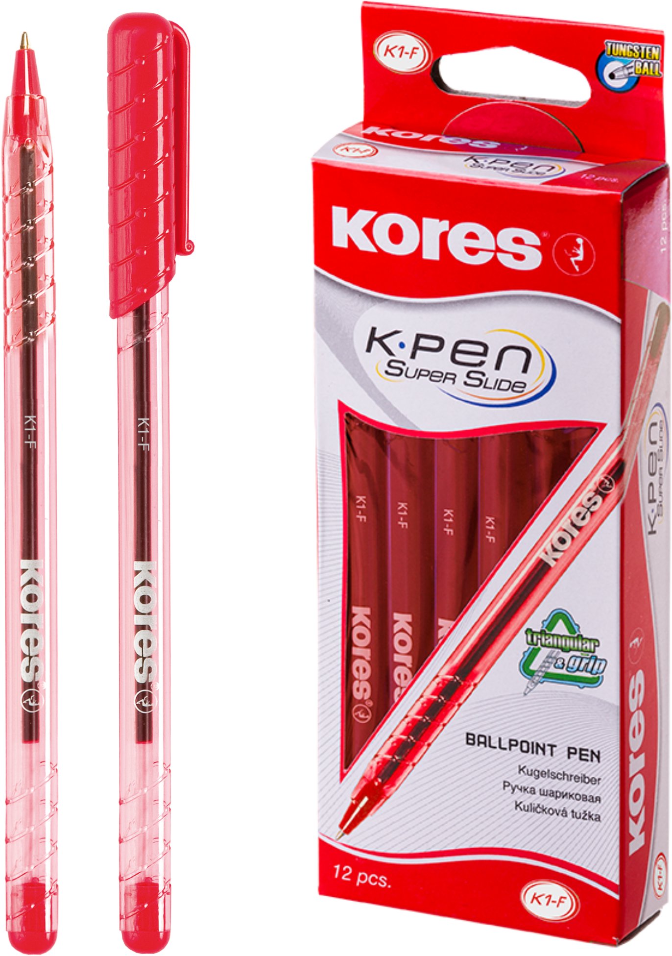 KORES K1 Pen F - 0.7 mm, červené - balení 12 ks