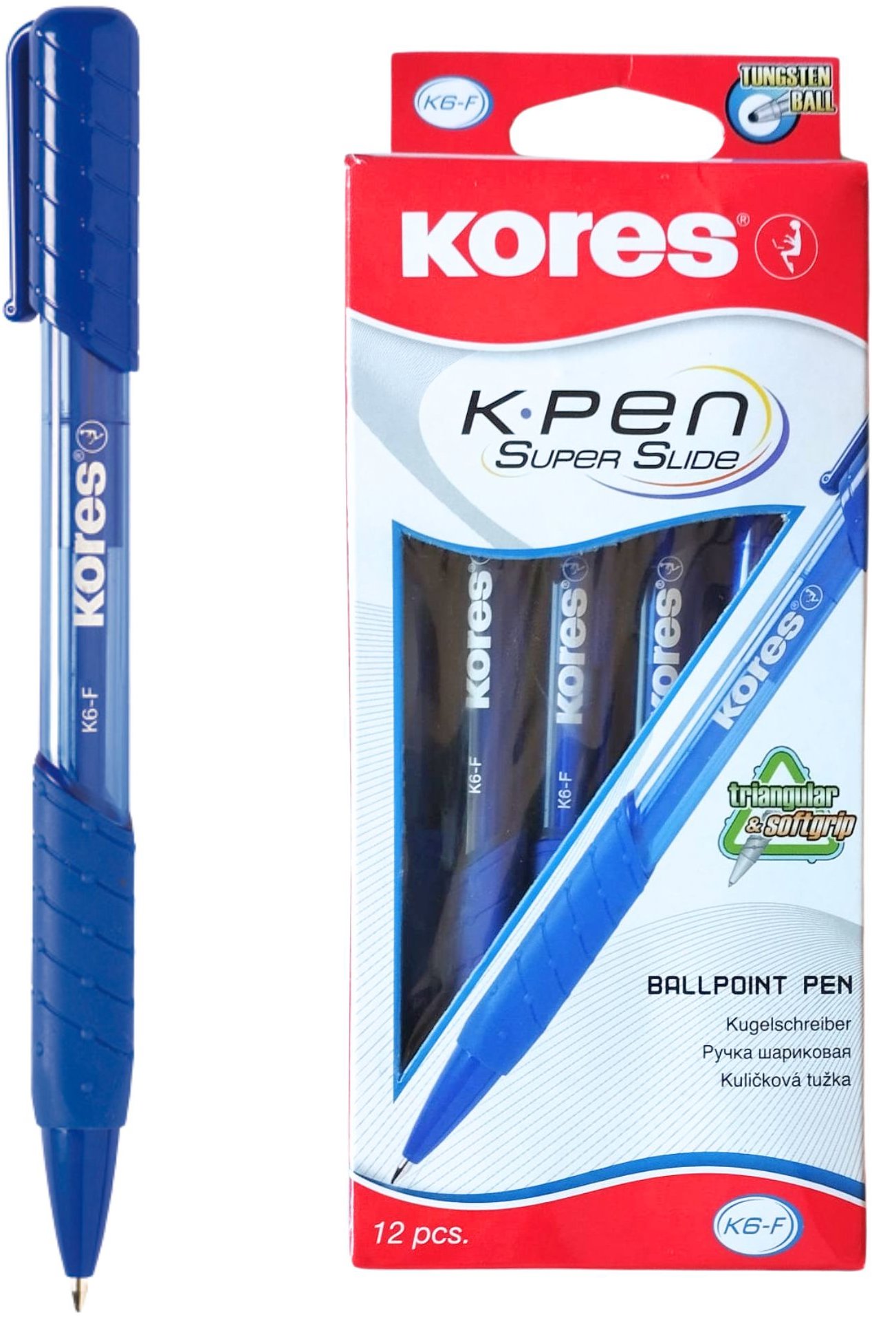KORES K6 Pen, F - 0,7 mm, modré - balení 12 ks