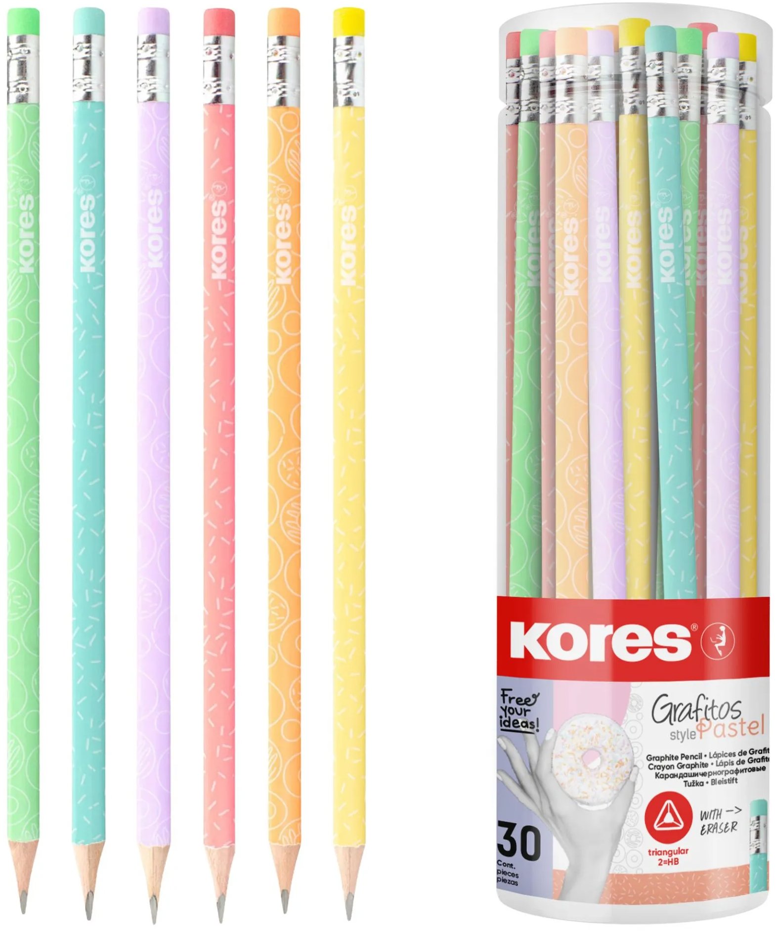 KORES Grafitos Style Pastel, HB, trojhranná - balení 30 ks