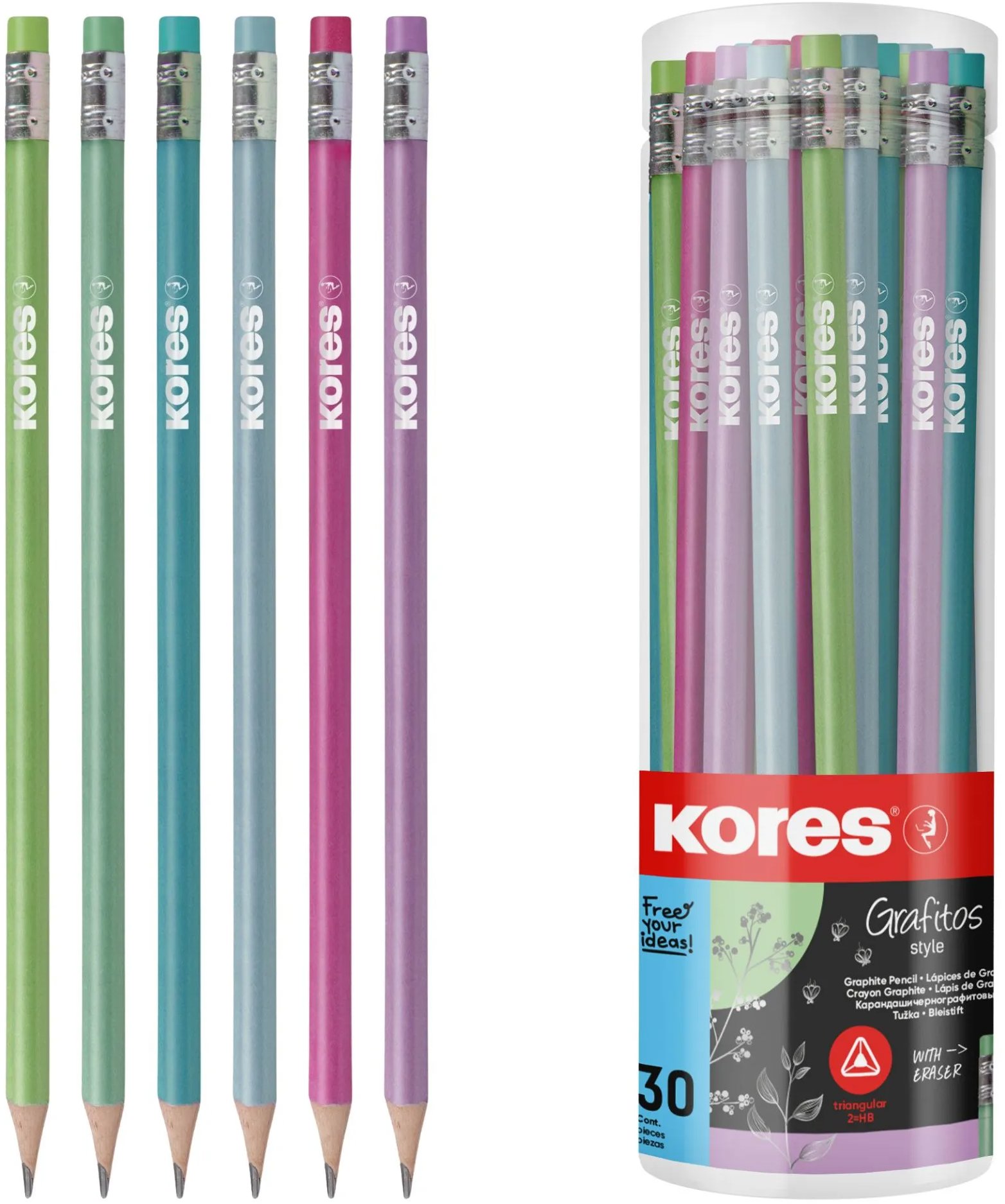 KORES Grafitos Style Metallic, HB, trojhranná - balení 30 ks