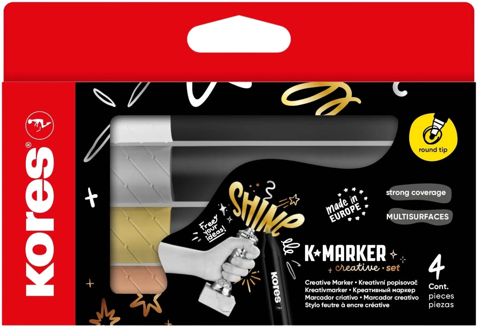 KORES K-Marker Creative set 4 ks, 3 metalické barvy (zlatá, stříbrná, měděná) + 1 bílá