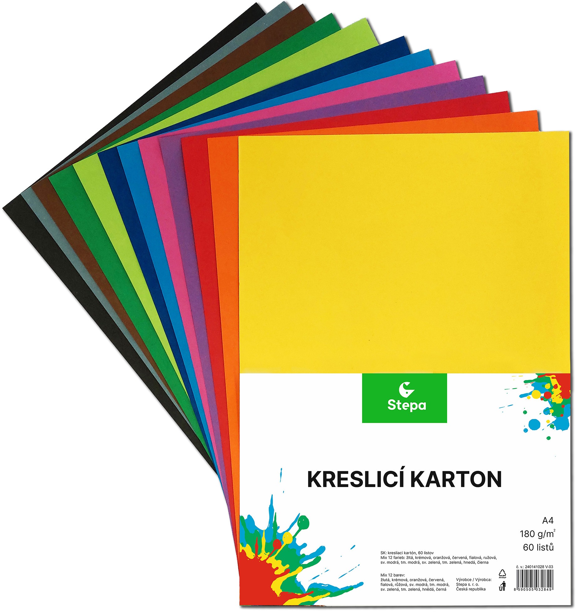 Kreslící karton STEPA A4/60ks/180g mix 12 barev