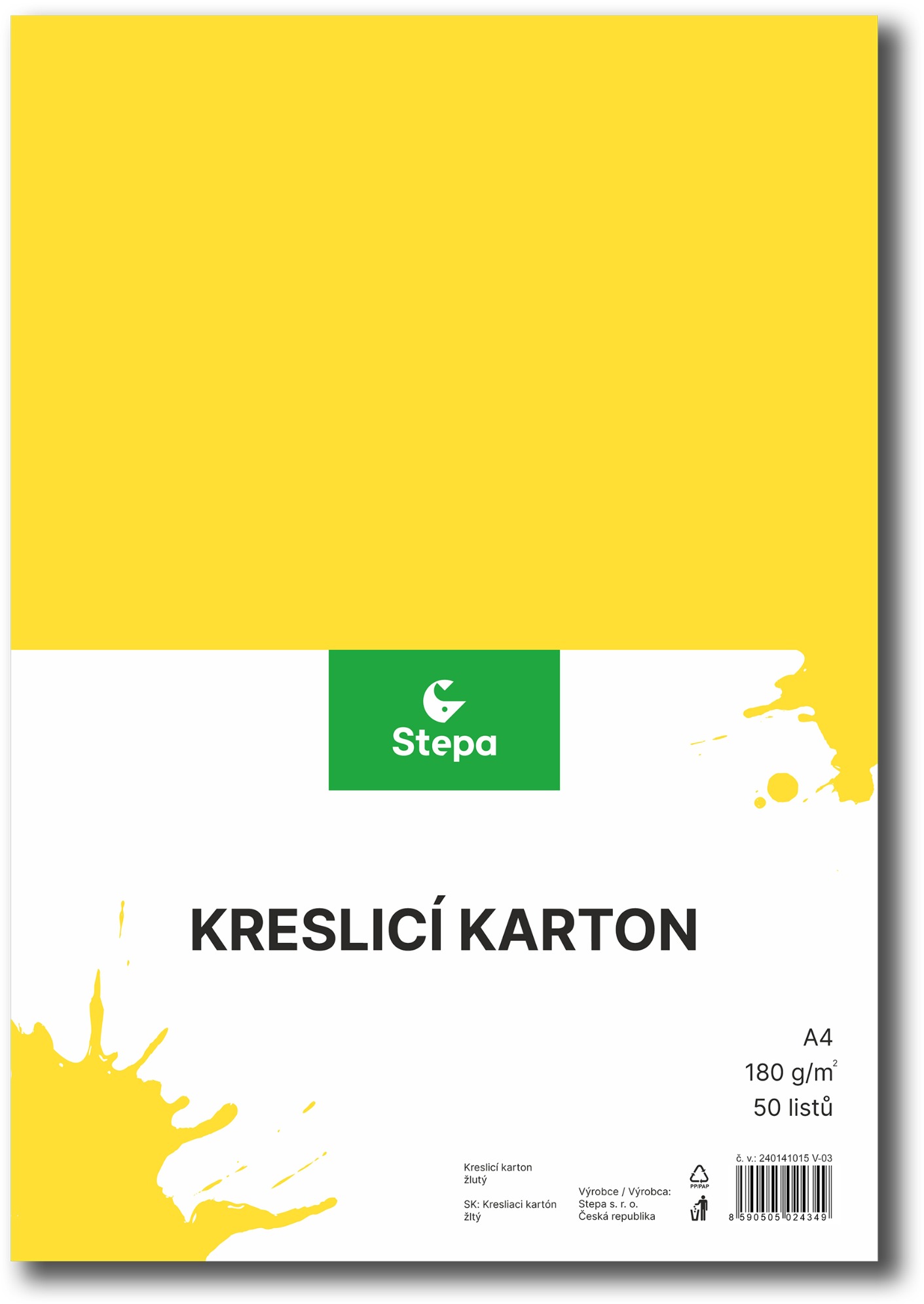 Kreslicí karton STEPA, 50 listů, 180g/m2, žlutý