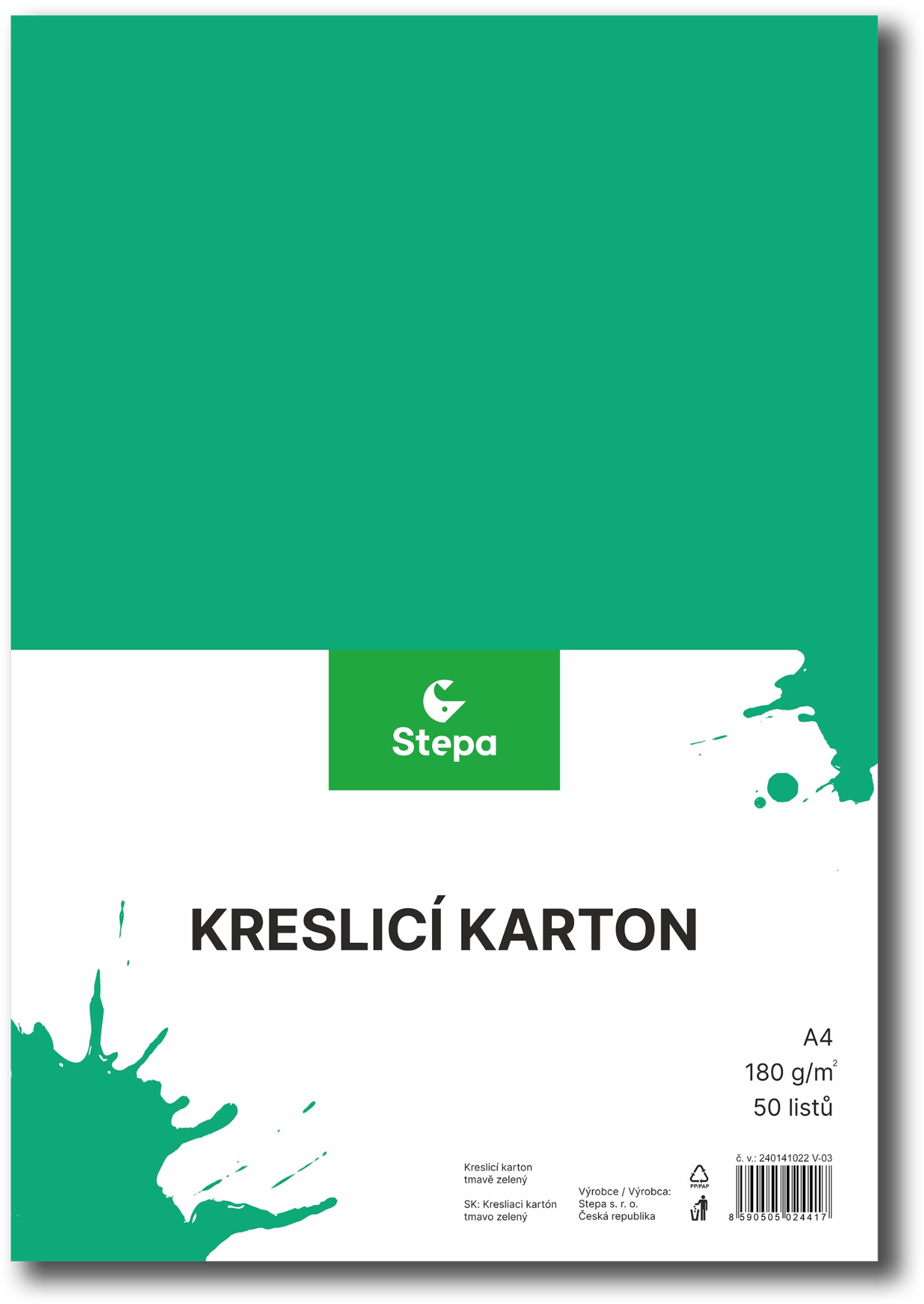 Kreslicí karton A4 od STEPa, 50 listů, 180g/m2, tmavě zelený