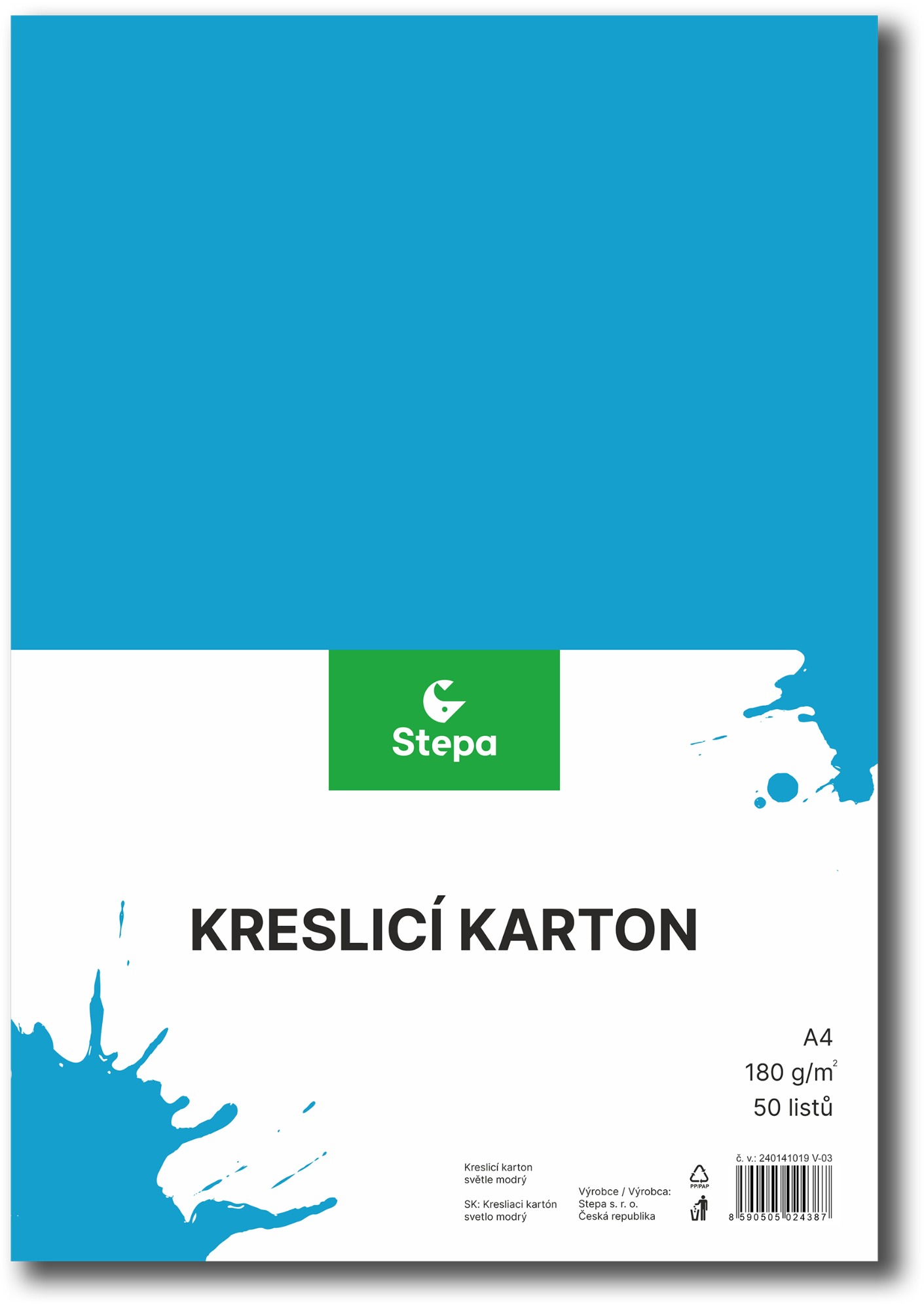 Kreslicí karton STEPA A4, 50 listů, 180g/m2, světle modrá