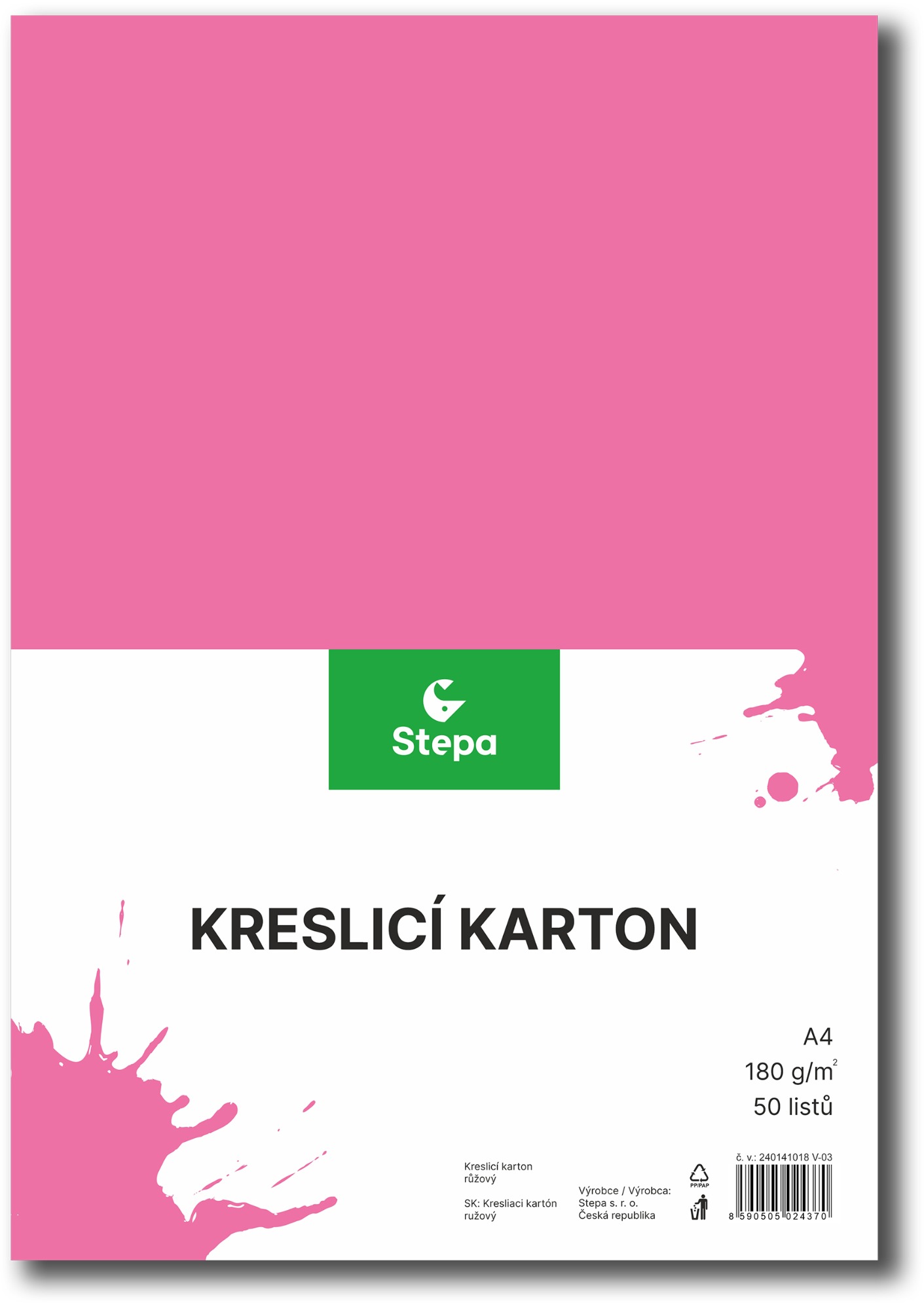 Kreslicí karton STEPA A4, 50 listů, 180g/m2, růžový