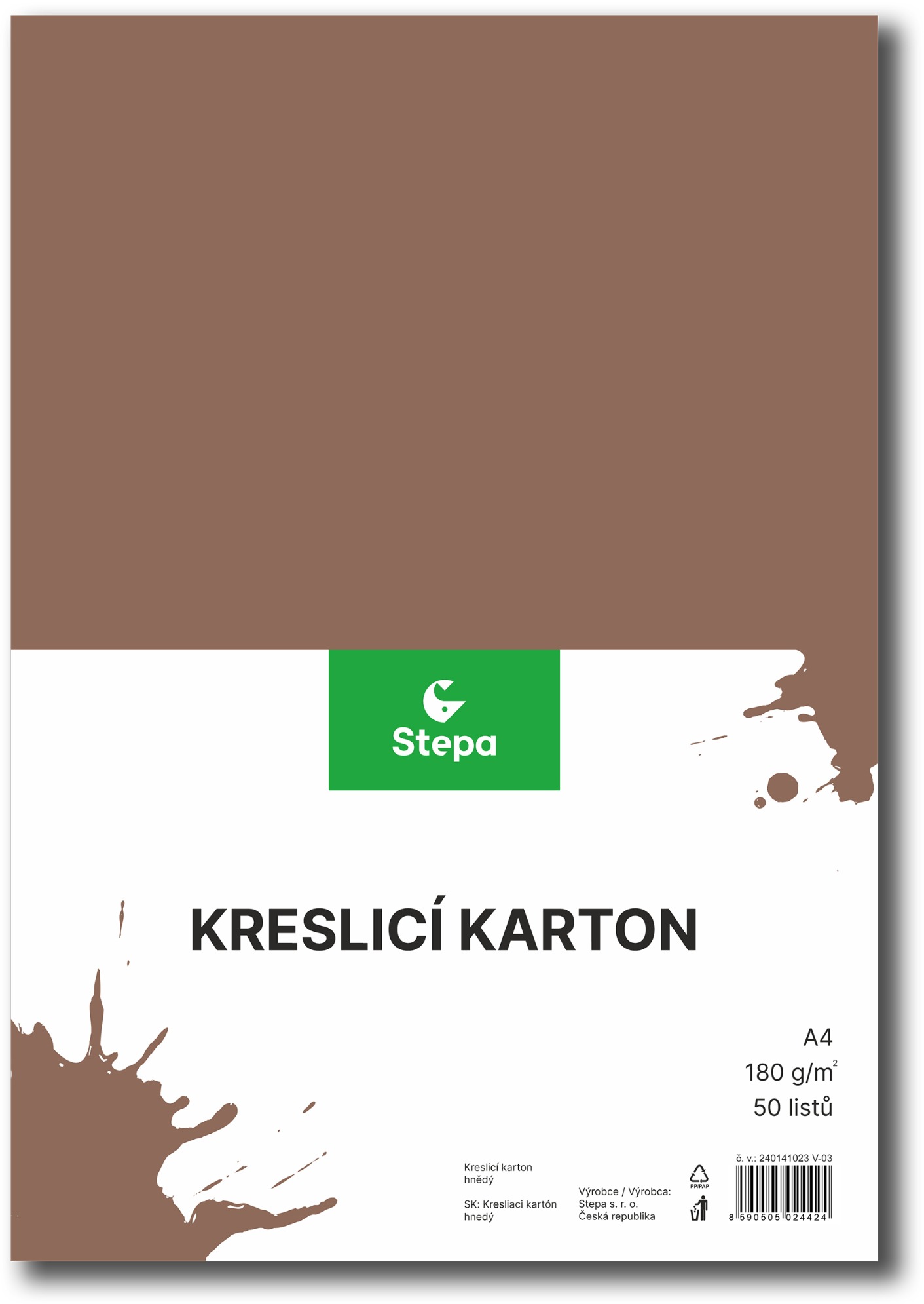Kreslicí karton STEPA A4, 50 listů, 180g/m2, hnědý