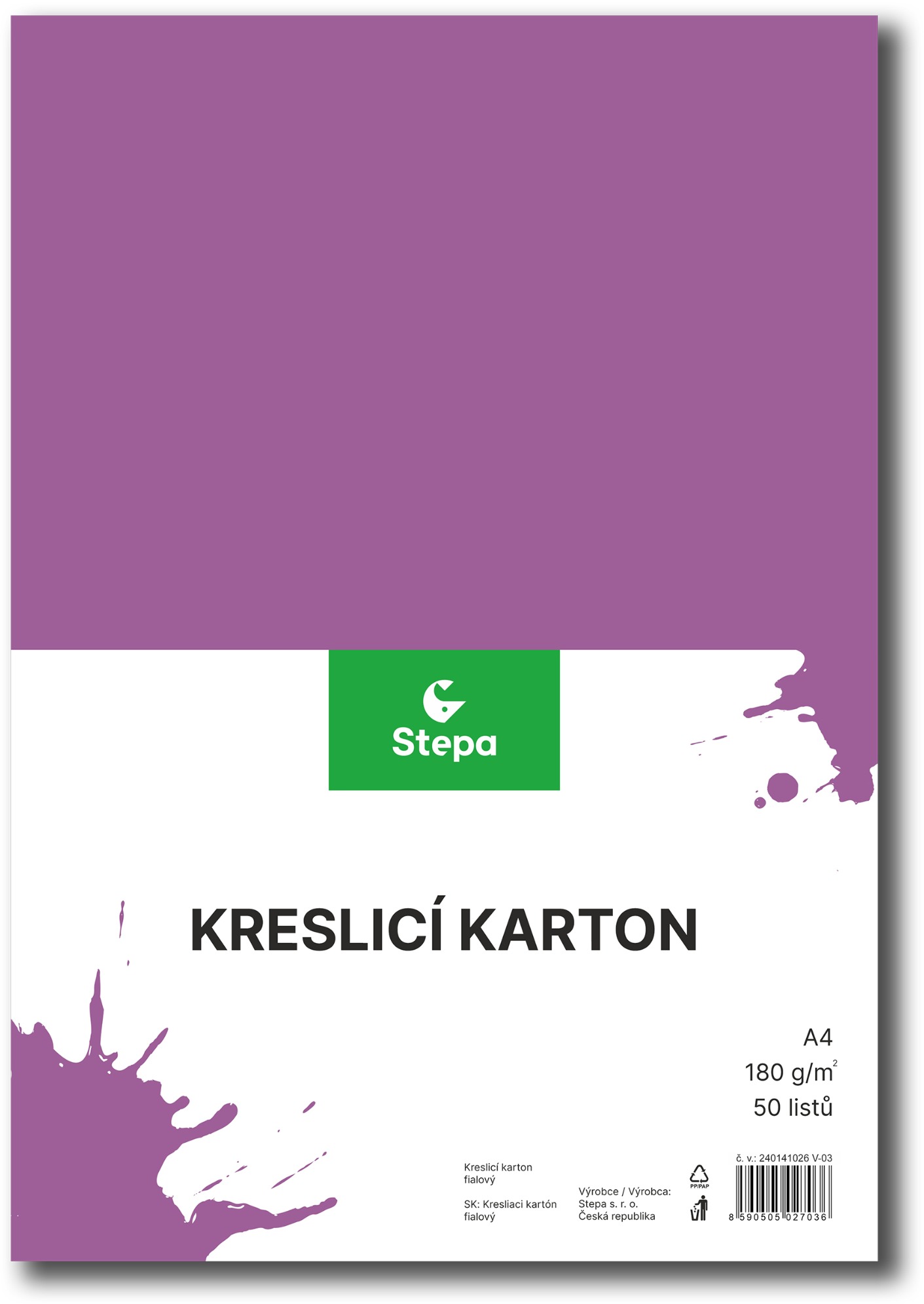Kreslicí karton STEPA, 50 listů, 180g/m2, fialový